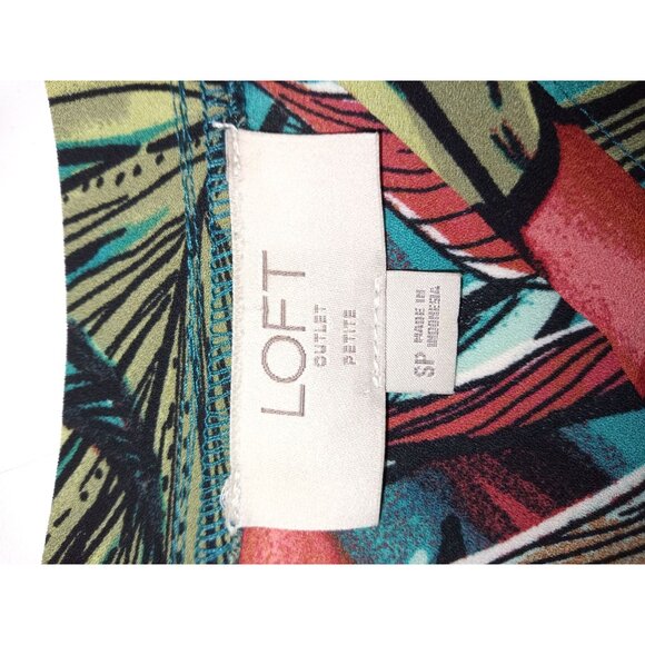 Loft Green Red Floral Blouse Size Small Petite - Picture 5 of 6